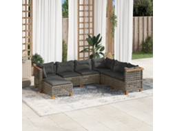 Vidaxl 7 Pcs Conjunto Sofás P/ Jardim C/ Almofadões Vime Pe Cinzento