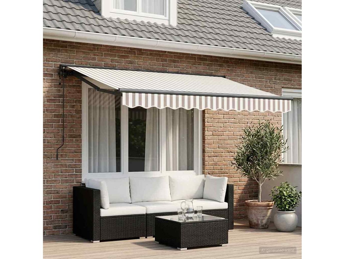 Vidaxl Toldo Retrátil Elétrico Cinza Claro E Branco 3,5 X 2 M