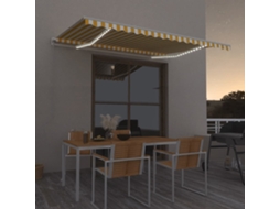Vidaxl Toldo Retrátil Manual Com Led 450x350 Cm Amarelo E Branco