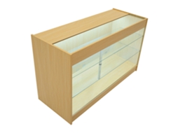 Balcão Comercial LED K1500 MonsterShop MDF Maple, Vidro Temperado, 150x60x90 cm, 3 Prateleiras