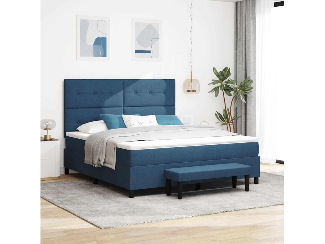 Vidaxl Cama Box Com Cabeceira Azul 180 X 200 Cm Tecido