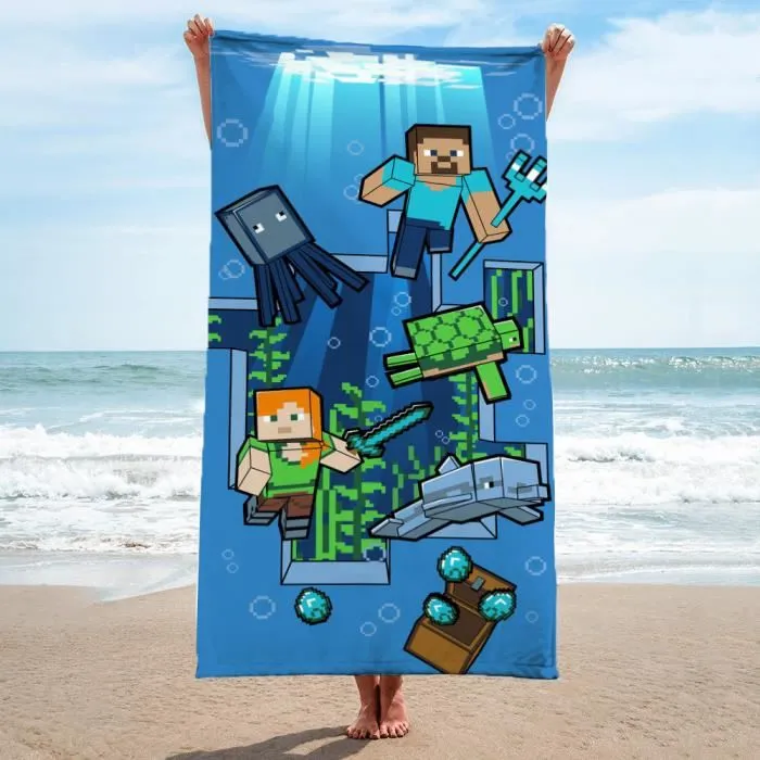 Toalha de Praia do Minecraft Azul, Laranja, Verde, Preta BRILVIBERA