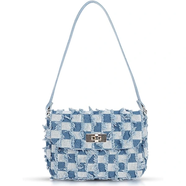 Bolsa Tote em jeans AQUAFORGE com franjas, uso diário