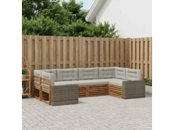 Vidaxl Conjunto De Sofás Para Exterior 6 Pcs Natural E Cinzento-claro