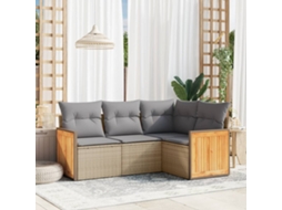 Vidaxl 4 Pcs Conjunto De Sofás Para Jardim C/ Almofadões Vime Pe Bege