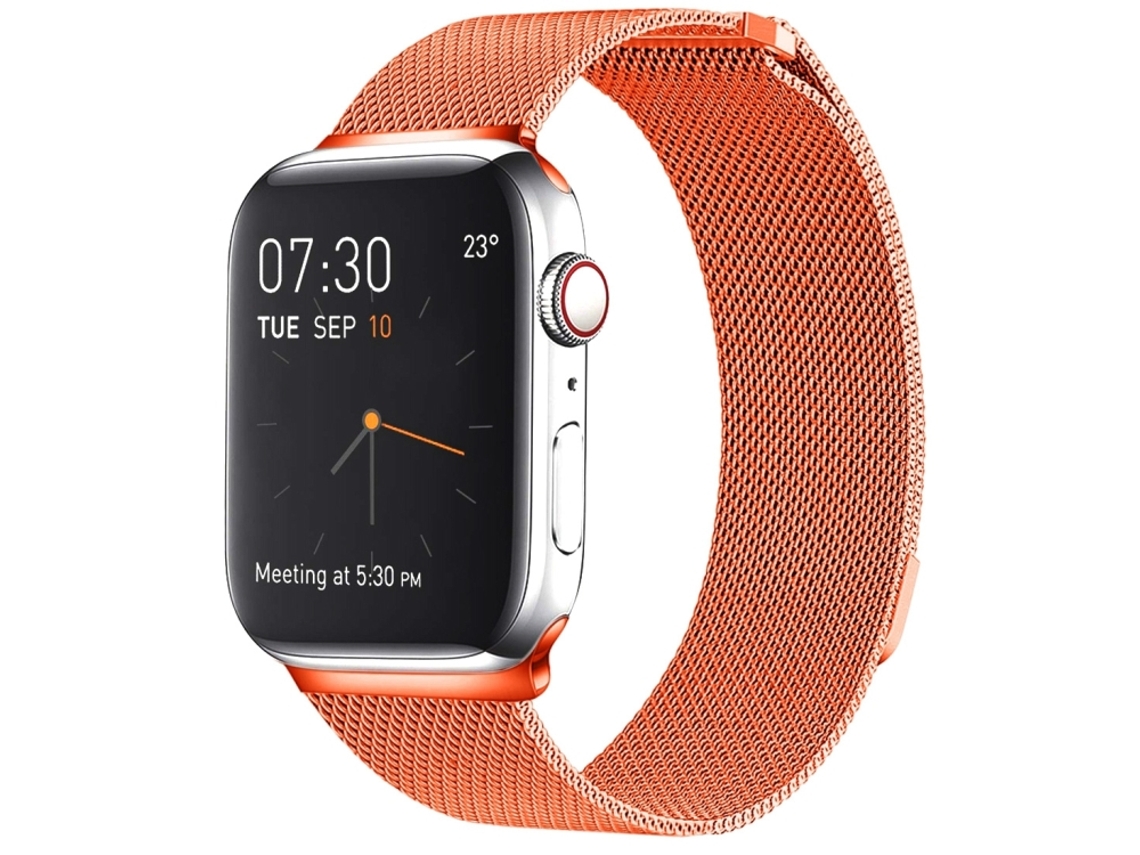 Pulseira Milanese Loop Magnética HALINUI de aço inox compatível com Apple Watch S10, s7 9(41mm), se2 6(40mm), se1 3(38mm), laranja(42mm)