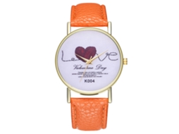 Reloj De Cuarzo De Cuero Pu Fashion Con Dial De Corazón Simple Para Pareja (naranja)