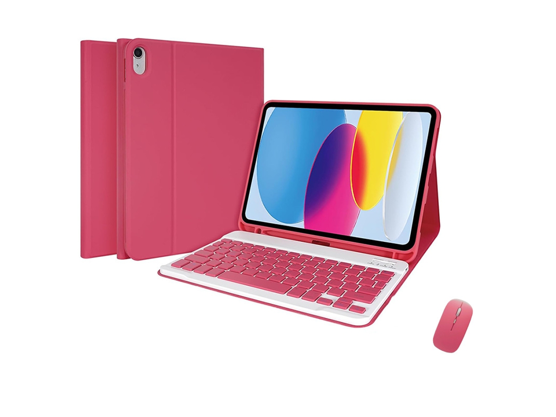 Capa De Couro Vermelha Begônia Teclado Bluetooth Quadrado Vermelho Begônia Mouse, Ipad A16 De 11ª Geração De 11 Polegadas/2025 Yunzii