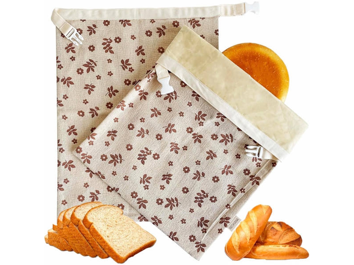 Conjunto De 2 Sacos Reutilizáveis Para Conservar Pão Caseiro, Em Algodão E Cera De Abelha, 43 × 33 Cm