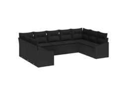 Conjunto 9 Sofá Modular Exterior Vidaxl Preto Vime Pe (289 X 178,5 X 85 Cm)
