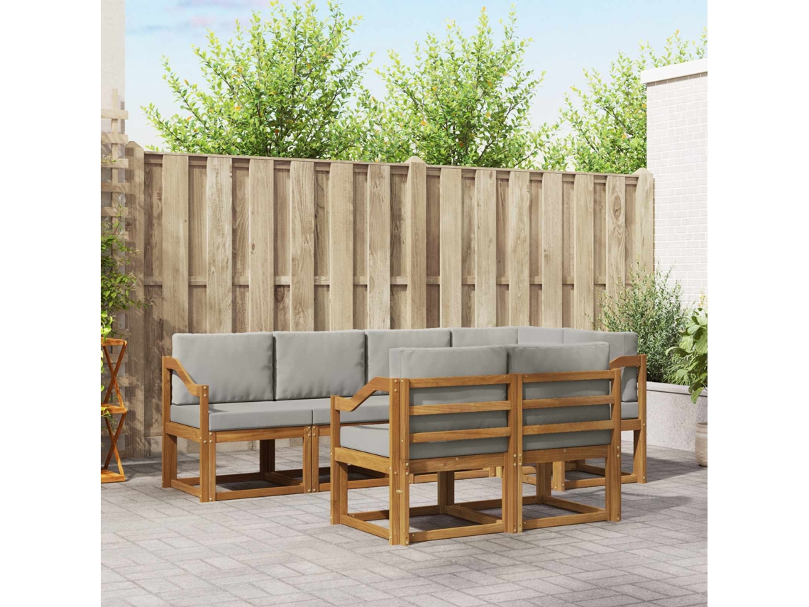 Vidaxl Conjunto De Sofás Para Exterior 7 Unid. Cinza Natural E Claro