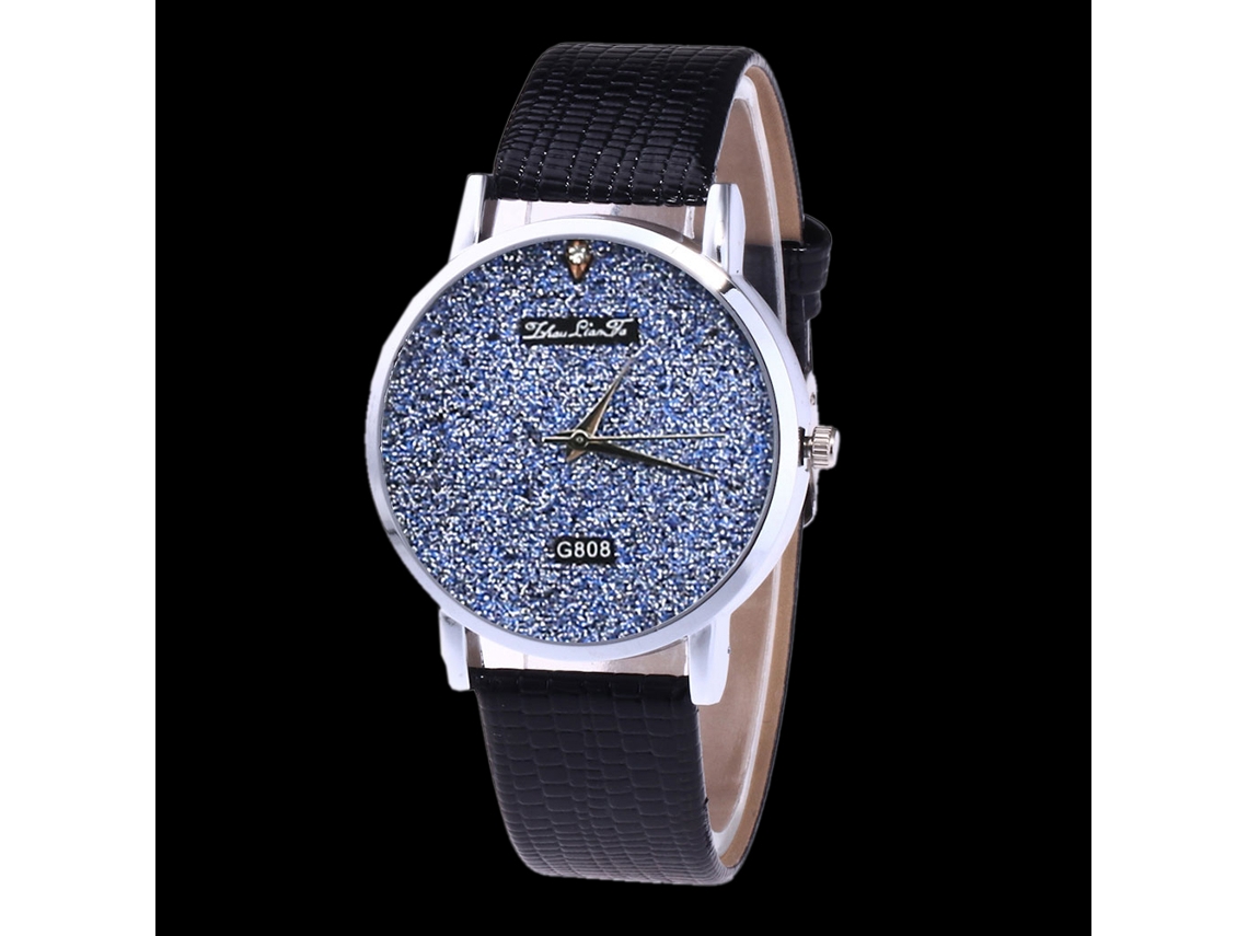 Reloj De Cuarzo Con Correa De Cuero Pu Unisex Diamantes Brillantes (negro)