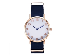 Relógio analógico de quartzo azul royal com pulseira de nylon para homens e mulheres.