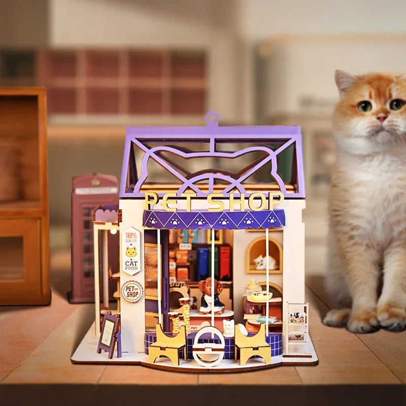 Casinha de Gato Faça Você Mesmo, Mini Casa de Madeira 3d MDUG (estilo 2)