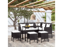 Vidaxl 5 Pcs Conjunto Sofás Formato L C/ Almofadões Vime Pe Preto