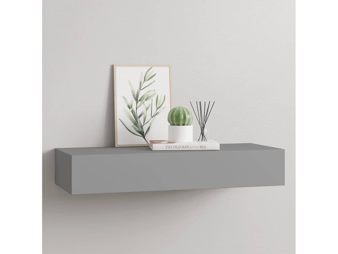 Vidaxl Prateleira De Parede Com Gaveta Mdf 60x23,5x10 Cm Cinzento