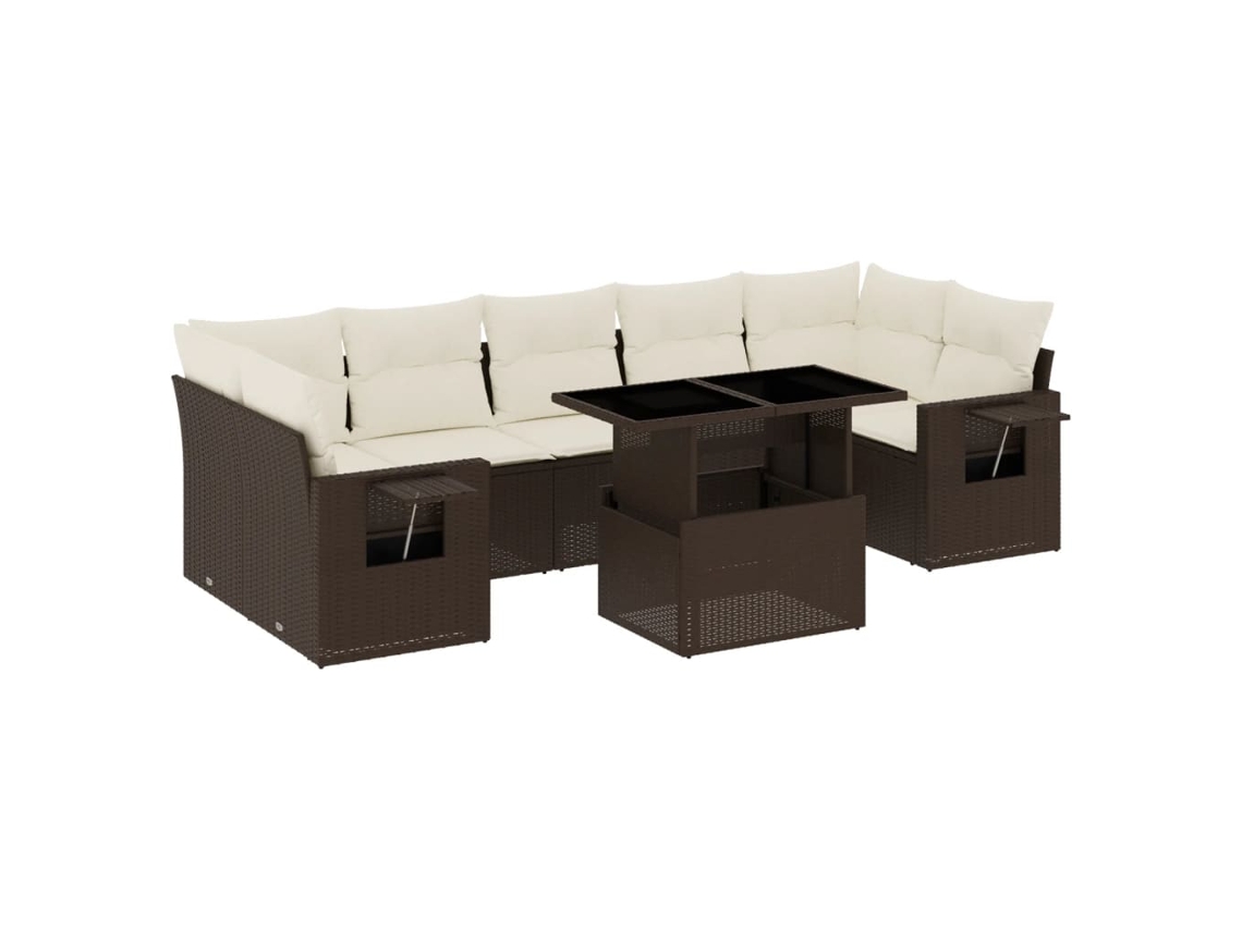Conjunto de 8 Sofás de Jardim com Almofadões Vime Pe Castanho MAISON EXCLUSIVE (8 pcs)