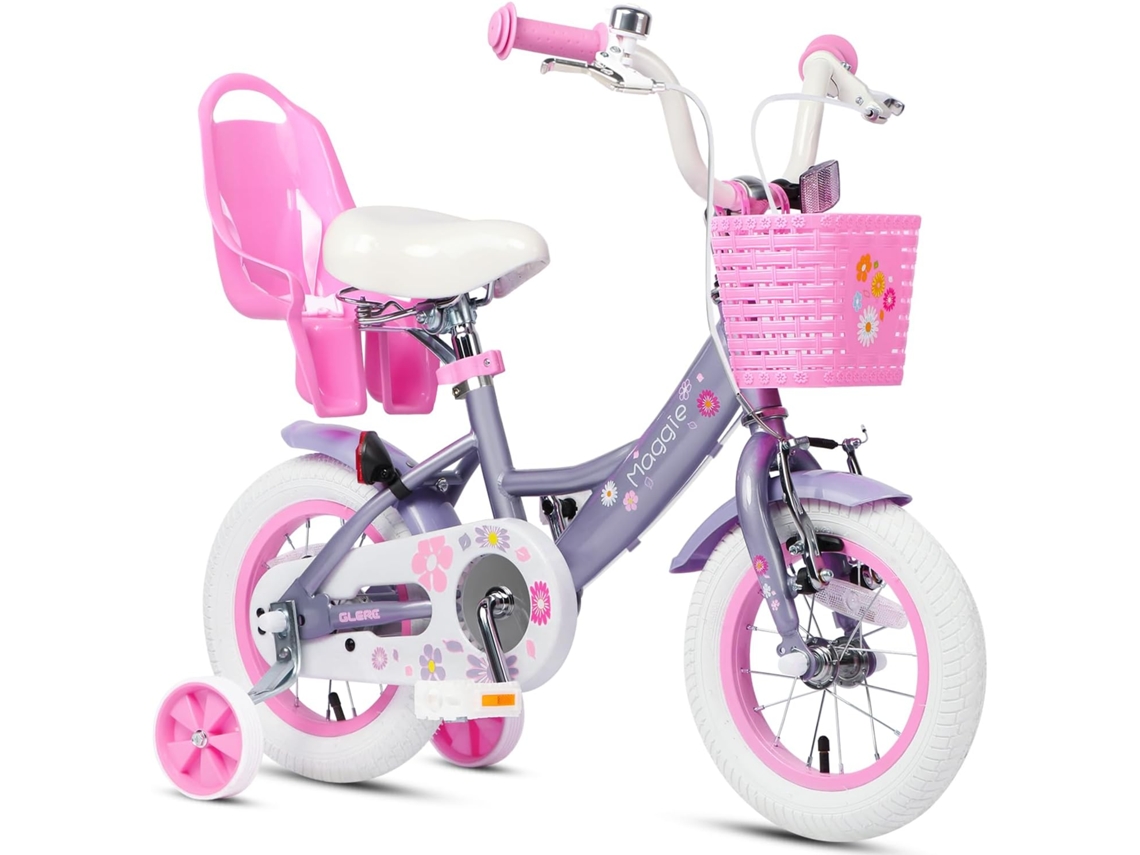 Bicicleta infantil de 12, 14, 16 e 20 polegadas para meninas de 2 a 13 anos, estilo princesa, com assento para boneca.