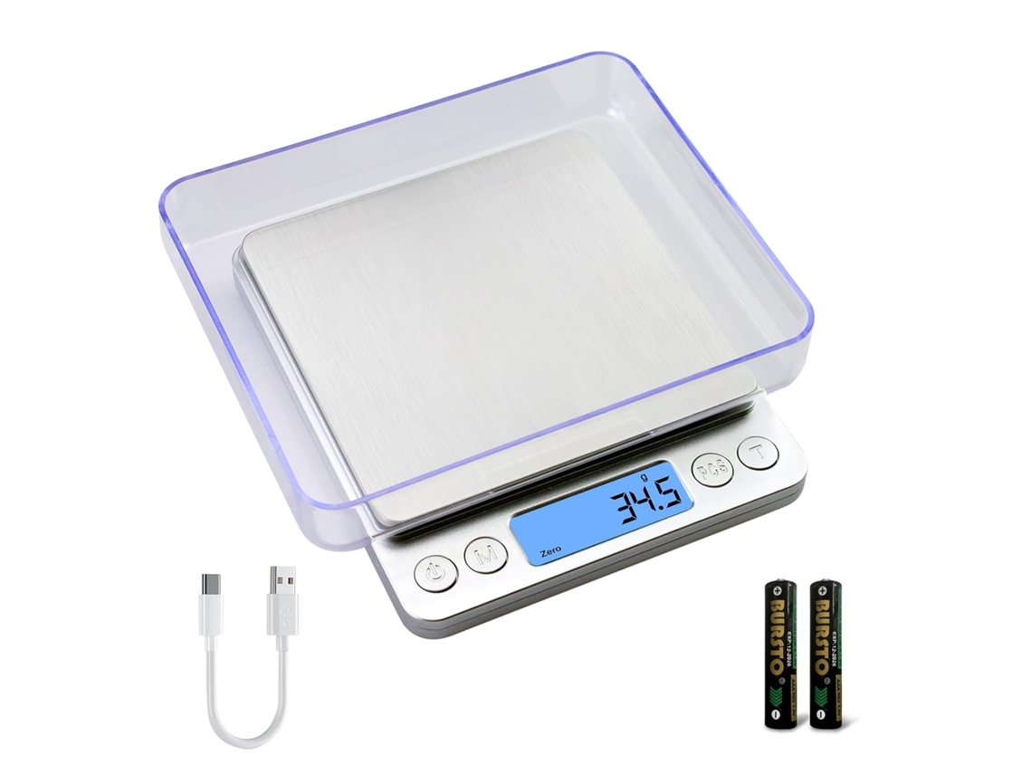 Balança Eletrônica Compacta de Bolso, com Carregamento Usb, Capacidade de 3 Kg/0,1 G, 9 Unidades de Medida e Alta Precisão AQUAFORGE