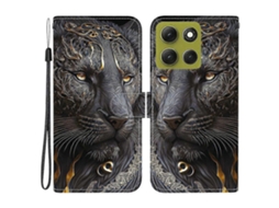 Capa De Couro Tkdaddy Para Motorola Moto G86 5g Com Suporte, Carteira, Estampa, Capa De Celular Com Alça De Pulso, Preta, Dourada, Leão