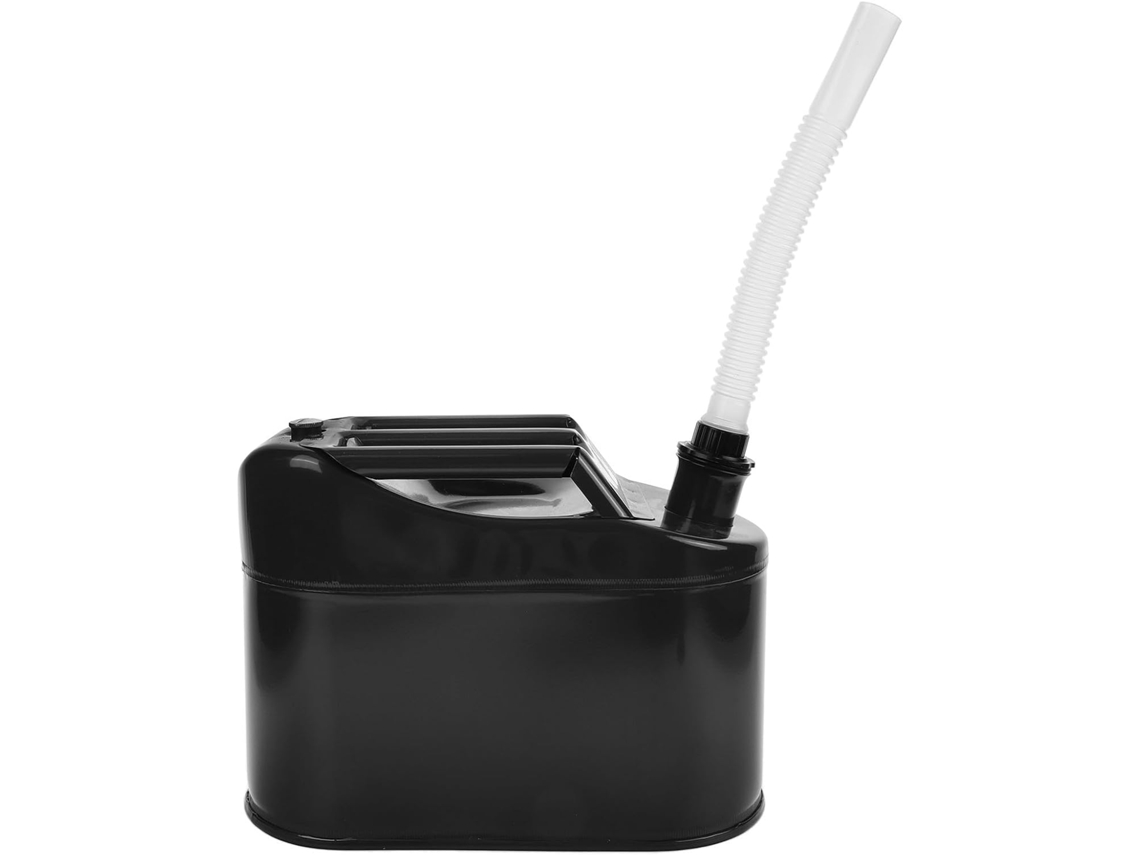 Galão de combustível portátil verde em aço, 5 litros, fibra de carbono, prático e fácil de guardar.