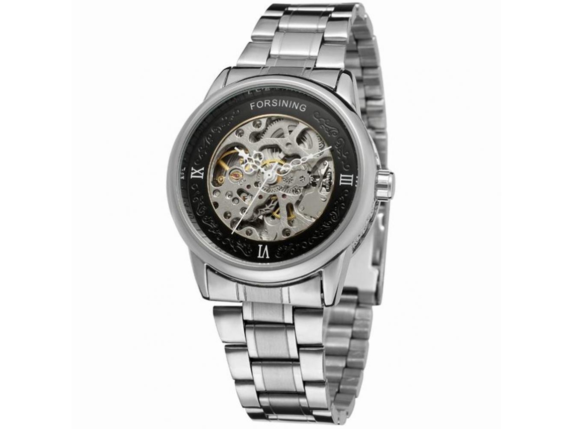 Relógio mecânico automático masculino Forsining, pulseira de aço, resistente à água.