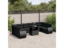 Jogo de Sofá Jardim 11 Peças C/ Almofadões Vime Pe Preto Dkd Home Decor