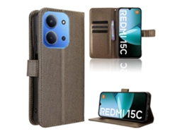 Capa De Couro Tipo Carteira Tkdaddy Para Xiaomi Redmi 15c 4g (global) (171 Mm) / Poco C85 4g Com Alça E Textura De Diamante, Marrom
