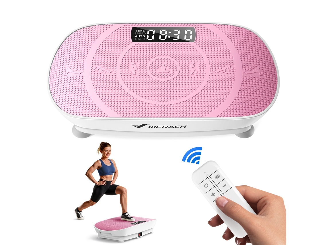 Plataforma vibratória fitness MERACH mini, rosa, 11 níveis, controle remoto, visor LED, motor silencioso, carga 150 kg, plataforma vibratoria
