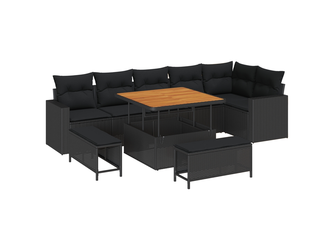 Conjunto 9 Móveis De Jardim Vidaxl Preto Vime Pe (100 X 100 X 71 Cm)