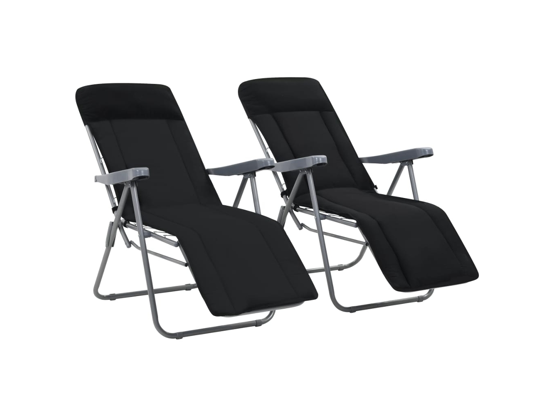 Vidaxl Conjunto De 2 Cadeiras Dobráveis Com Almofadas, Na Cor Preta.