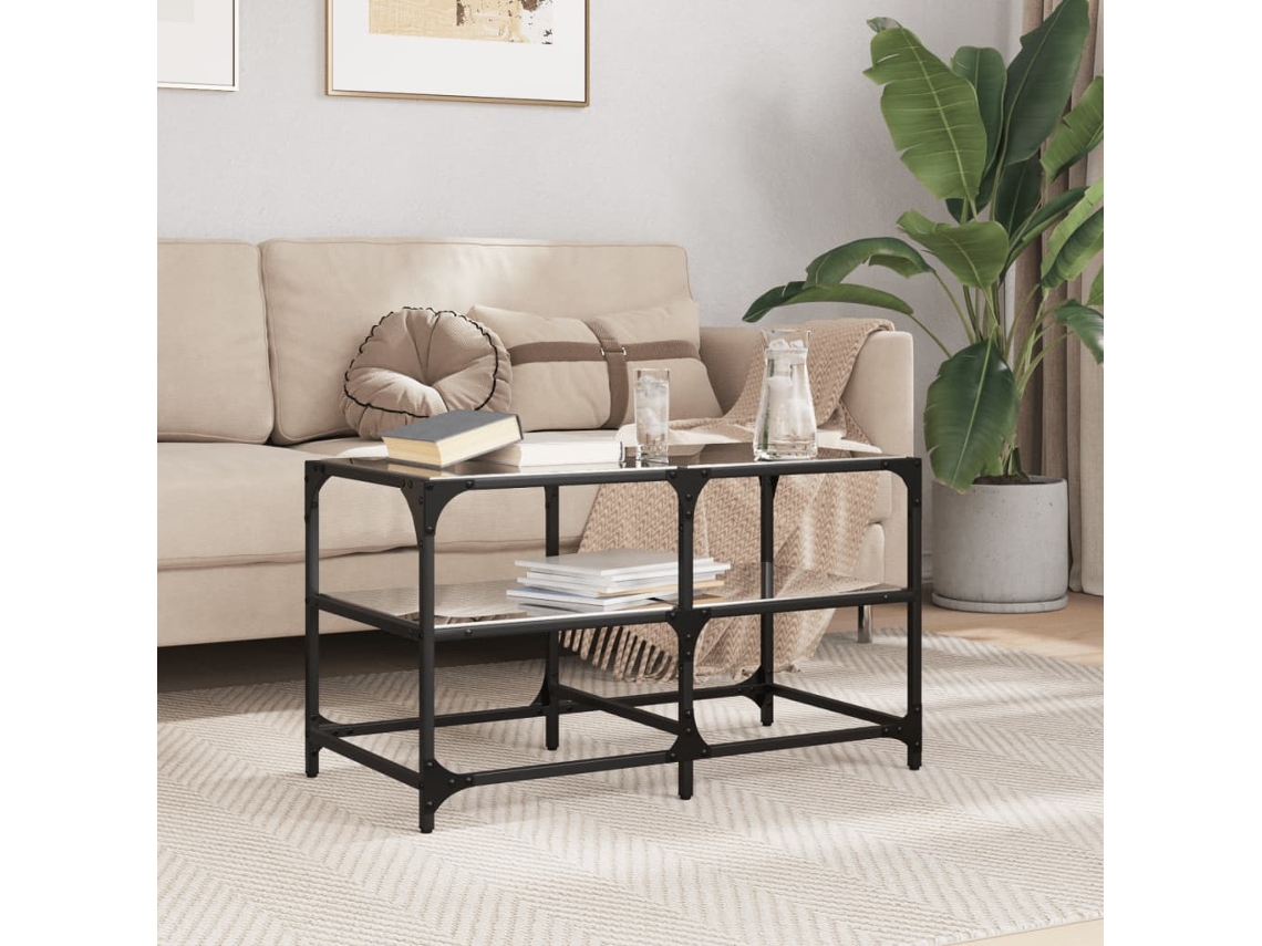Vidaxl Mesa De Centro Com Topo Em Vidro Preto 78,5x40x45 Cm Aço