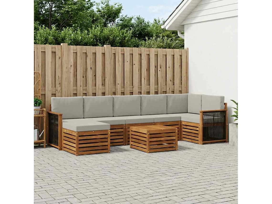 Vidaxl Conjunto De Sofás Para Exterior 7 Pcs Natural E Cinzento-claro