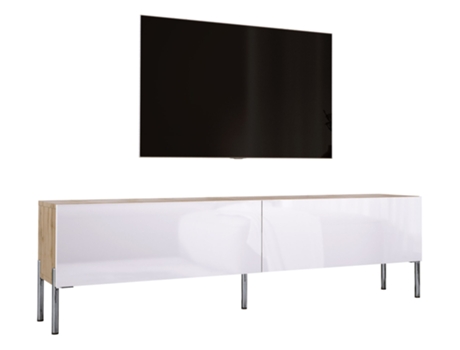 Móvel de Tv em Carvalho Wotan / Branco Brilhante com Pés Retos Cromados D: L: 170 Cm A: 52 Cm D: 32 Cm 3XELIVING