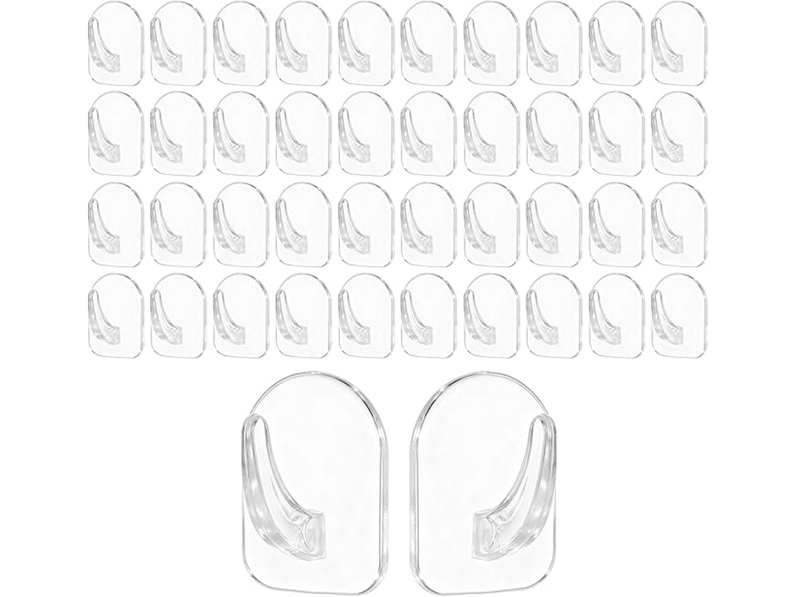 Conjunto 40 Ganchos Transparentes - Ganchos Autocolantes - Sem Necessidade De Furar - Plástico - Transparente
