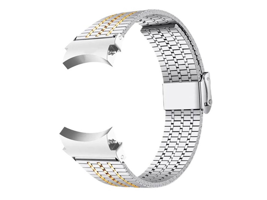 Bracelete para Samsung Galaxy Watch 7/6/5/4 XIAOMOYU em aço inoxidável com fivela sete contas prata e ouro