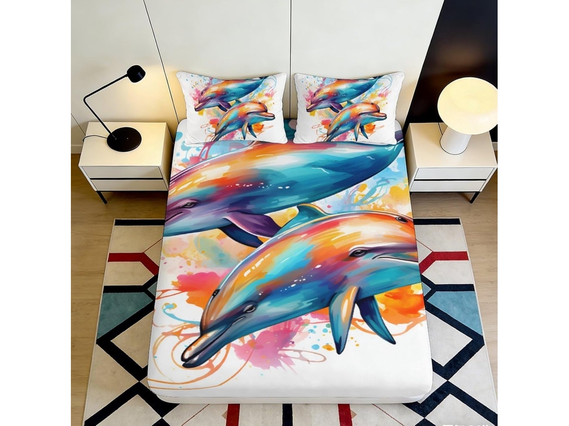 Conjunto de Cama Golfinhos Microfibra com Fronha 200x25cm S/MARCA