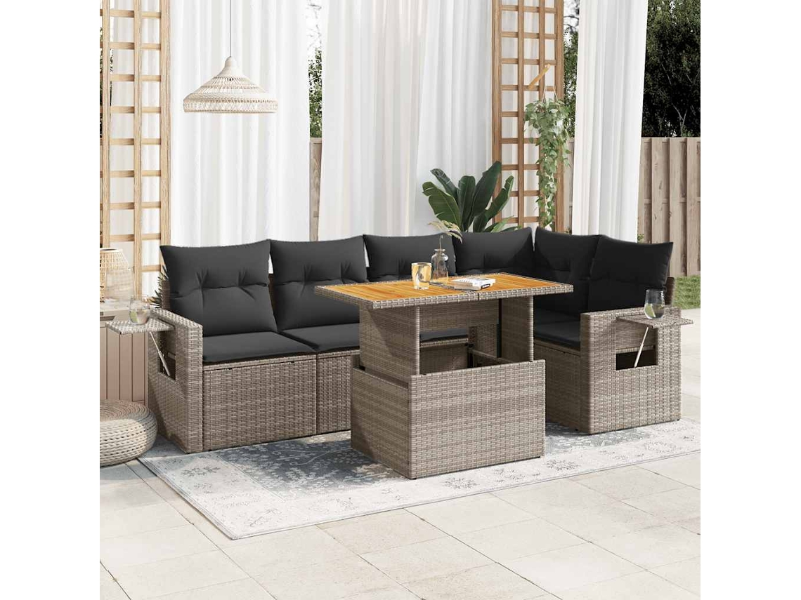 Vidaxl 6 Pcs Conjunto Sofás De Jardim Com Almofadões Vime Cinzento