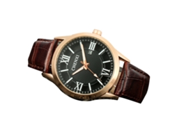 Reloj De Pulsera De Aleación Con Dial Redondo Analógico Correa De Cuero Pu (oro Negro)