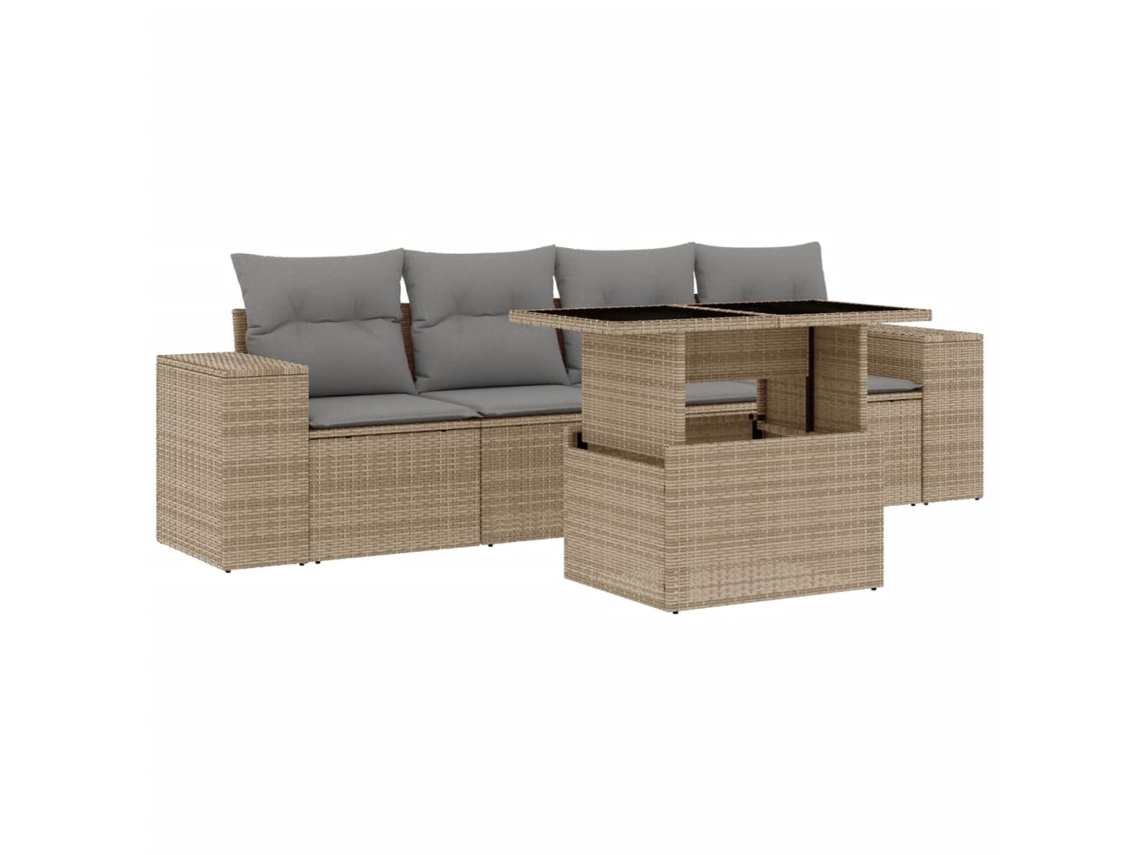 Conjunto de 5 sofás para jardim com almofadões Vime Pe Bege MAISON EXCLUSIVE (5 peças)