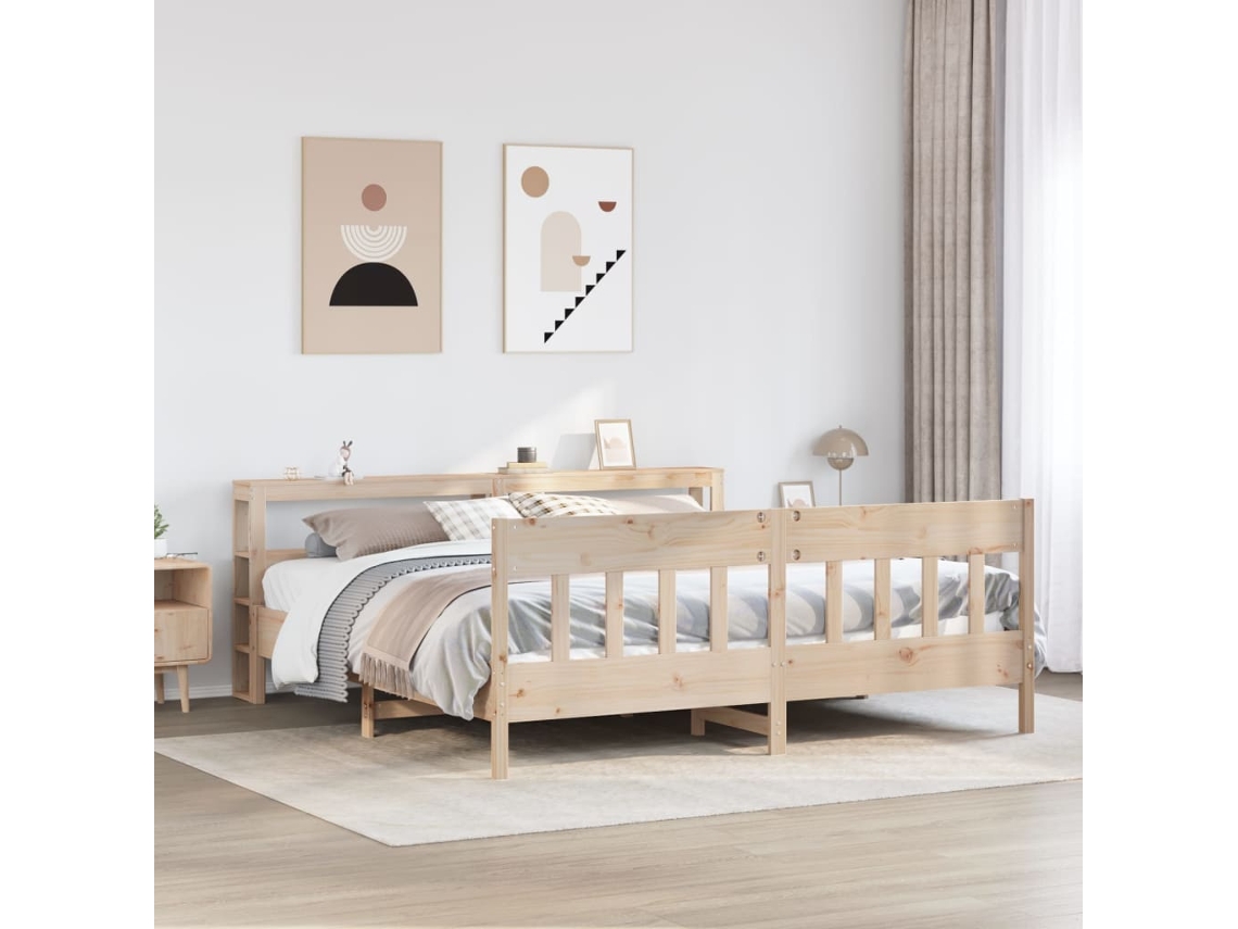 Cama Sem Colchão 200x200 Cm Madeira De Pinho Maciça