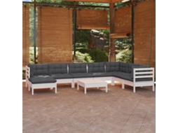 Vidaxl 9 Pcs Conj. Lounge De Jardim C/ Almofadões Pinho Maciço Branco
