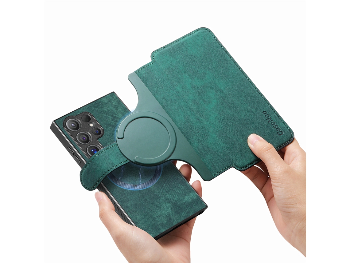 Capa Para Samsung Galaxy S25 / S24 Em Couro Retrô Com Carteira Magnética, Flip. Verde Czhhmart