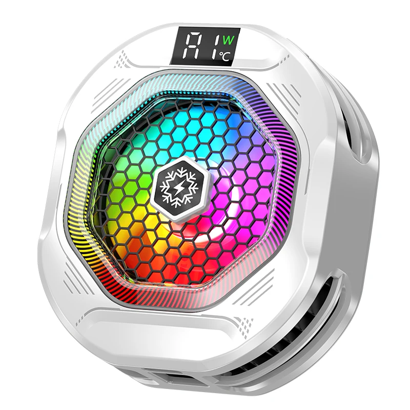 (Branco) Cooler para celular com dissipação de calor potente e iluminação RGB para resfriamento máximo