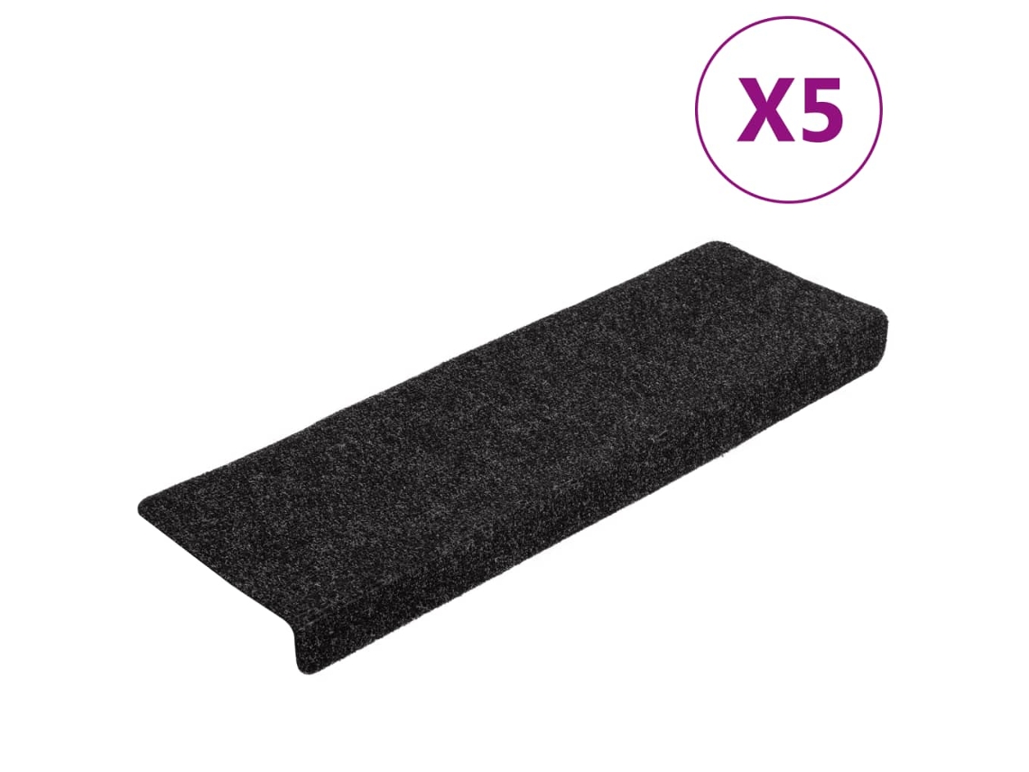 Conjunto de 5 Tapetes de Escada Autoadesivos Pretos com Borda Retangular MAISON EXCLUSIVE (65x21x4 cm)