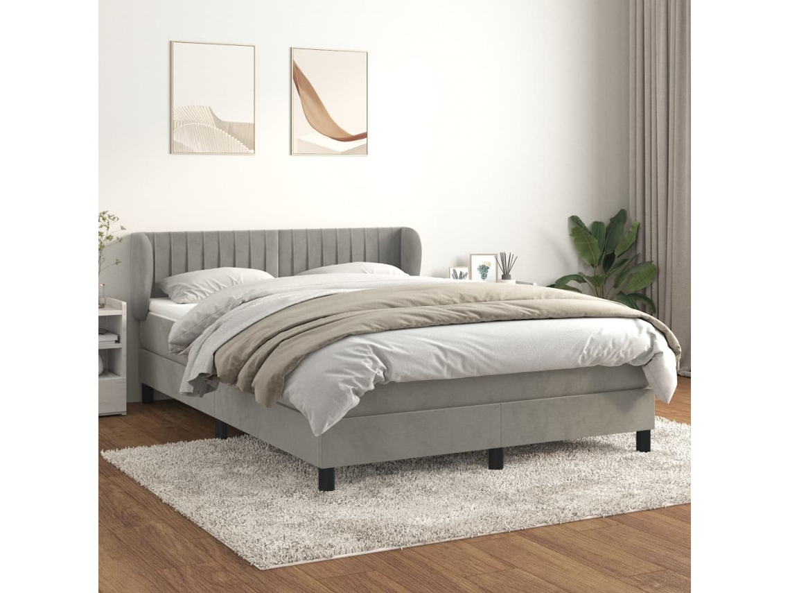 Vidaxl Cama Com Molas/colchão 140x190 Cm Veludo Cinzento-claro