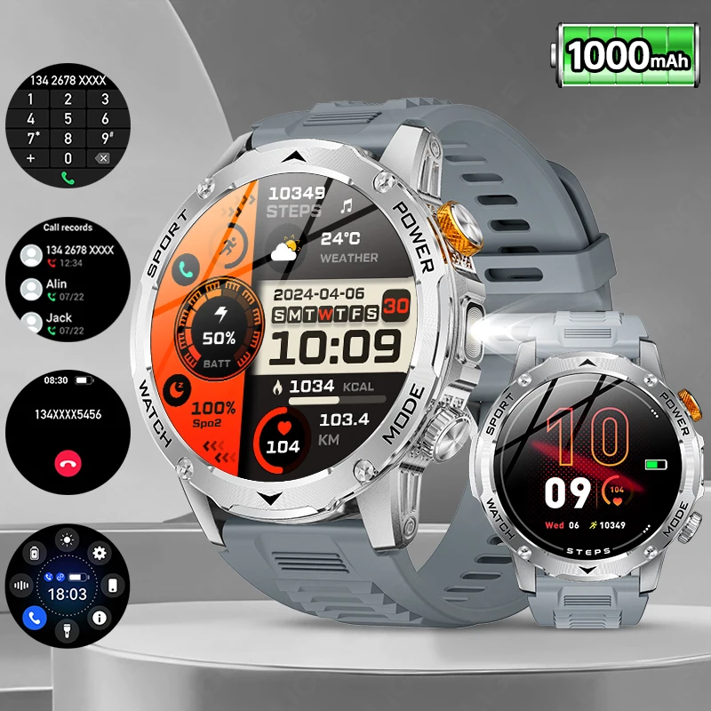Smartwatch MDUG com bateria de 1000mah, tela de 1,7 polegadas, chamadas Bluetooth, assistente de voz, IP68