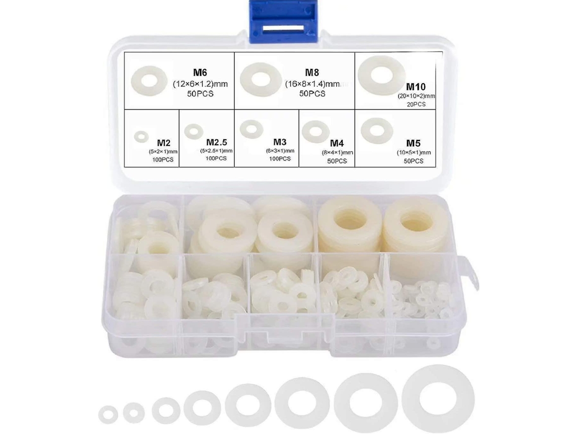 Arandela Redonda de Nylon Plástico para Arandelas Planas 520 Piezas com Kit de Parafusos e Porcas de Aço Inoxidável