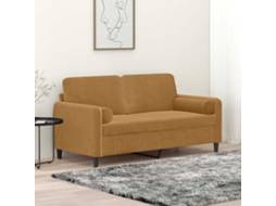 Vidaxl Sofá 2 Lugares C/ Almofadas Decorativas 140 Cm Veludo Castanho