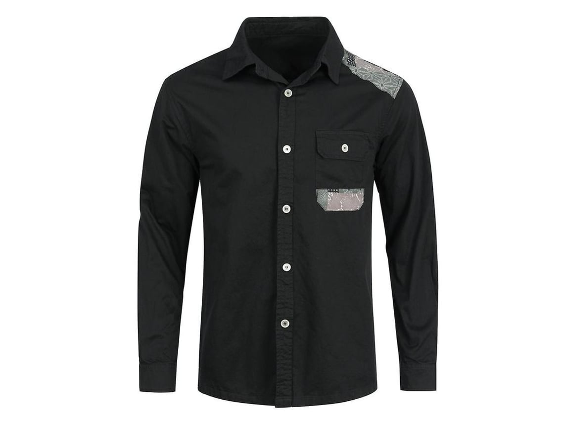 2026 camisa Casual para Homem com Gola de Pico e Design de Costura Mystdiy